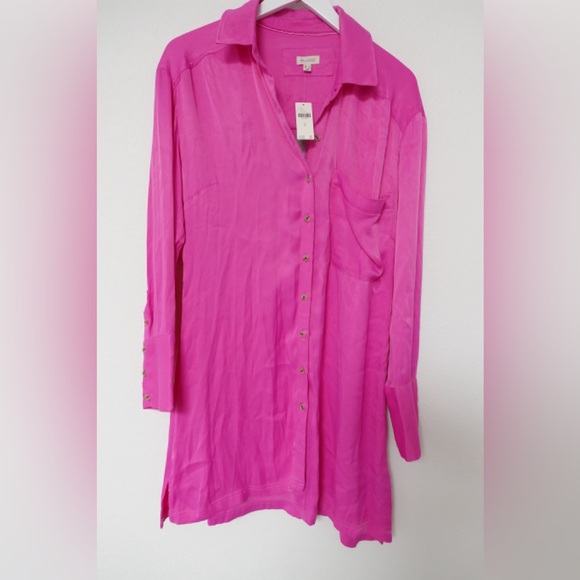 Anthropologie NWT - Pilcro Long-Sleeve Silky Mini Dress - pink rose, Size 10, - Picture 4 of 10